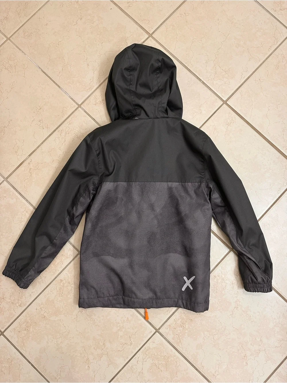 Kids Hooded Raincoat in Charcoal with Orange Lining